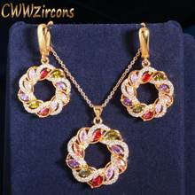 CWWZircons роскошные круглые многоцветные кубические циркониевые ожерелья и серьги Дубай Индийский Золотой набор украшений для женщин вечерние T470 2024 - купить недорого