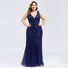 Vestido de noite sem mangas elegante, gola v, lantejoulas, apliques, sereia, novo, costas nuas, altura do chão, plus size, vestidos formais femininos d990 2024 - compre barato