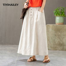 TIYIHAILEY Free Shipping Fashion Long Maxi Skirts Women Elastic Waist Spring And Summer Linen Skirts With Pockets A-line Black 2024 - buy cheap