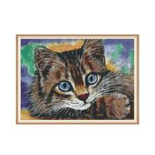 Gato pintura diamante ponto cruz kit quadrado broca redonda costura bordado diy artesanal bordado 2024 - compre barato