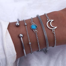 Conjunto de 5 pulseras de cadena para mujer, brazaletes con abalorios de corazón, círculos, Luna, cadena, joyería de moda 2024 - compra barato