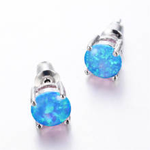 Pendientes redondos de piedra de ópalo de Fuego Azul para mujer, joyería de moda Vintage, Color plateado, arcoíris, piedra de nacimiento, boda, 6MM 2024 - compra barato