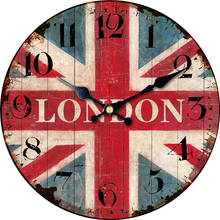 Relógio de parede vintage londres, relógio redondo e silencioso para garagem, bandeira britânica, em 6 cabeças, relógio de parede 2024 - compre barato