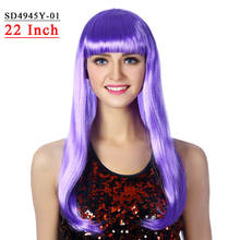 Free Beauty 22'' Long Straight Bob Synthetic Hair Pink Black Brown 613# Blonde Red Purple Blue Lob Wigs with Bangs for Women 2024 - buy cheap
