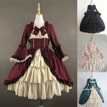 Vestido Lolita Vintage de manga corta con cuello cuadrado para mujer, vestido de fiesta con pliegues, Medieval, sin adornos colgantes, Cosplay C 2024 - compra barato