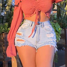 Znaiml shorts jeans feminino de verão, novo, rasgado, estilo vintage, com borla, de cintura alta, sexy, casual, curto, moda urbana, 2021 2024 - compre barato