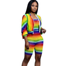 Conjunto de duas peças feminino, jaqueta de manga comprida, curta, com estampa de arco-íris, para outono e inverno 2024 - compre barato