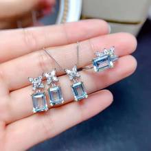 Pendientes de Topacio Azul fino de alta calidad, conjunto de collar y Collar para mujer, joyería de moda de plata de ley S925 MeibaPJFS 2024 - compra barato