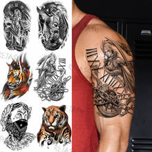 Tatuagem samurai de corrente com bússola, tatuagens falsas para homens e mulheres, tatuagens temporárias com leão, crânio, diy, adesivos de gangster 2024 - compre barato