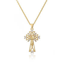 Hollow AAA Zircon Copper Cross Pendant Necklcar Trendy Fashion Gold-Plated Charm Fine Chain Jewelry Gift For Men Women 2024 - buy cheap