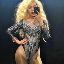 Female Singer Nightclub Dj Ds Sparkly Crystals Rhinestones Body Suit Mantle Luxurious Cloak Dance Stage Performance Costume 2024 - buy cheap