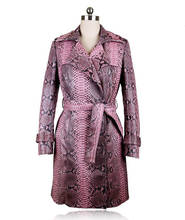 Arlenesain custom 2019 design pink and red Python leather belt jacket ladies genuine leather trench coat women long coat 2024 - buy cheap