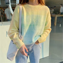 2020 New Arrivals Jumper Wool Rainbow Gradient Smudge Tie-dye Ice Cream Color O-neck Long-sleeved Loose Pullovers Tops 2024 - buy cheap