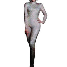 Silver Full Rhinestones Jumpsuits Long Sleeve Backless Playsuits Nightclub Dance Show Wear Club Bodysuit For Women Dance Wear 2024 - buy cheap
