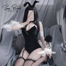 Сексуальное белье Банни маскарадный костюм для девочек черный, красный боди с дизайном «кролик» эротический наряд обернутый грудь аниме платье подарок для девушки 2024 - купить недорого