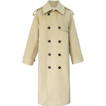 Casaco de lã feminino com lapela, novo casaco reta da moda para outono e inverno, misturas longas de lã 2024 - compre barato