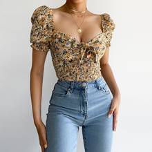 Camisetas con estampado Floral para mujer, Tops informales de manga corta con cuello de pico para mujer, ropa elegante para fiesta, Tops 40 # 2024 - compra barato