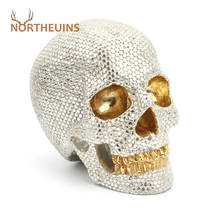 NORTHEUINS Resin Sequins Skeleton Skull Statues Silver Head Figurines for Desk Room Decoration Modern Home Decor Accessories 2024 - buy cheap