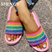Rainbow Bling Slippers For Girls Summer Non-slip Soft Beach Ladies Slides Flats Shoes Home Women Slipper Outdoor Footwear Sandal 2024 - buy cheap
