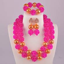 Conjunto de joyas de collar rosa fucsia, conjunto de joyas africanas, cuentas nigerianas 2024 - compra barato