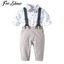 FEESHOW Infant Baby Boy Formal Gentleman Outfit Newborn Wedding Party Clothes Baby Short Sleeve Shirt Romper Suspender Pants Set 2024 - buy cheap