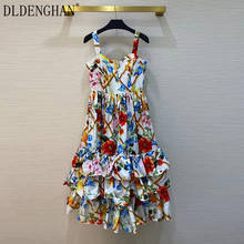 DLDENGHAN Sexy Backless Bohemian Sling Dress For Women Square Collar High Waist Flower Print Folds Dresses Summer Fashion New 2024 - buy cheap
