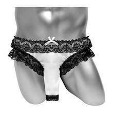 Shiny Satin Mens Briefs Underwear With Penis Sheath Sexy Lingerie Bikini Frilly Floral Lace Sissy Panties Night Male Underpants 2024 - buy cheap