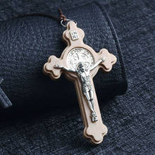 Grande cruz de madeira crucifixo cruz pingente colares para homens feminino corda ajustável correntes jóias 2024 - compre barato