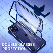 Magnetic Metal 360 Glass Case For iPhone 12 Pro Max Mini 11 Pro XR XS Max 7 8 6S Plus SE 2020 Full Protector Double Glass Cover 2024 - buy cheap