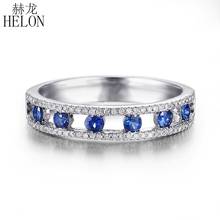Helon anel 10k ouro branco 0.4ct safiras genuínas diamantes naturais noivado anel de casamento bela pedra preciosa anel de jóias finas 2024 - compre barato
