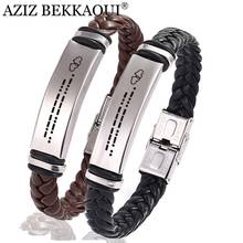 AZIZ BEKKAOUI-pulsera de acero inoxidable FOREVER I LOVE YOU, brazalete de código Morse, brazalete de cuero trenzado negro, promesa de pareja 2024 - compra barato