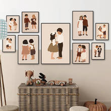 Cuadros de dibujos animados bohemios para decoración de habitación de Bebé y Niño, imágenes de pared de chica, amor, familia, Vintage, sobre lienzo para pared 2024 - compra barato