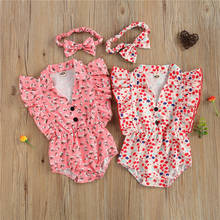 Lovely Baby Girls Summer Rompers Toddler Kids Infant Girl Floral V-neck Button Romper Jumpsuits Headband Newborn Outfits Clothes 2024 - buy cheap