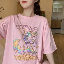 Camiseta con estampado de letras de unicornio para mujer, camisetas coreanas Harajuku, Tops japoneses Kawaii, ropa Ulzzang para mujer 2024 - compra barato