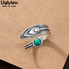 Uglyless Exotic Natural Malachite Rings for Women Handmade Peacock Feather Rings Thai Silver 925 Silver Vintage Dress Jewelry 2024 - buy cheap