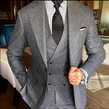 Traje homme cinza masculino terno para o casamento tweed blazer duplo breasted investido lapela smoking dois botões tweed ternos de casamento 2024 - compre barato