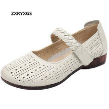 ZXRYXGS Brand Hollow Breathable Top Cowhide Women Leather Shoes Flat Sandals Soft Sole Comfortable Shoes 2021 New Women Flats 2024 - buy cheap