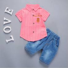 Conjunto de ropa para bebé, camiseta a rayas de manga corta y pantalones, a la moda, 2 uds. 2024 - compra barato