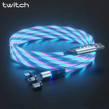 Круглый Магнитный usb-кабель Twitch T01 для Samsung, Huawei, iPhone, цветной светящийся Магнитный кабель Micro USB Type C для быстрой зарядки 2024 - купить недорого
