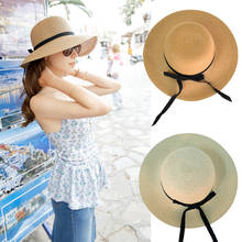 Бантовый узел Для женщин соломы Шапки летняя шляпа с широкими полями на открытом воздухе, шляпа от солнца, складная флоппи Панама женская шапочка для пляжа 2024 - купить недорого