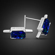 Simple fashion 925 sterling silver earrings Dazzling square zircon Stud Earrings Men Women Punk  Black /blue Earrings Jewelry 2024 - buy cheap