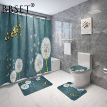 Dandelion and Butterfly Print Shower Curtain 4 Piece Toilet Lid Cover Anti-slip Soft Rugs Bath Mat Bathroom Set Home Decor 2024 - buy cheap