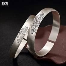 BOCAI 2020 new 100% real S999 pure silver bracelet for woman lotus wishful sterling silver retro opening matte woman bracelet 2024 - buy cheap