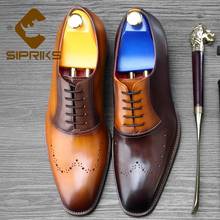 Sipriks sapatos de couro legítimo masculinos, sapatos estilo oxford com sola de borracha, marrom escuro, para costura interna de pele de carneiro 2024 - compre barato