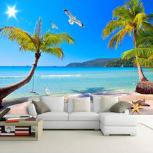 Custom 3D Photo Wallpaper Seascape Coconut Tree Beach Landscape Wall Painting Living Room Sofa TV Background Mural Wall Decals 2024 - buy cheap