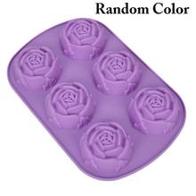 Molde de silicona con forma de rosa de Color aleatorio para hornear, antiadherente, 6 moldes para Chocolate, herramientas de cocina para pasteles, 1 ud. 2024 - compra barato