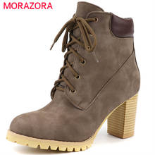 MORAZORA 2022 big size 48 women ankle boots round toe lace up winter boots high heels platform shoes ladies office shoes 2024 - buy cheap