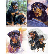 Mosaico de diamantes 5D DIY para decoración del hogar, pintura por número de perro Rottweiler, punto de cruz, mosaico negro para mascotas, mosaico de diamantes de imitación con diseño de perro 2024 - compra barato