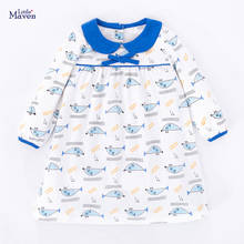 Little Maven New Spring Autumn Kids White fish Printed O-neck Girls 2-6yrs Bow Full-sleeved Cotton Knitted Casual Dresses 2024 - buy cheap