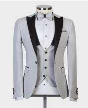 Sliver Mens Suits Black Lapel  2020 Fashion Men's Blazer Slim Fit Wedding Male Groom Tuxedos suit Prom (Jacket+Pants+Vest) 2024 - buy cheap